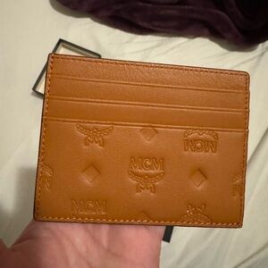 MCM Cognac Embossed Leather Card Holder